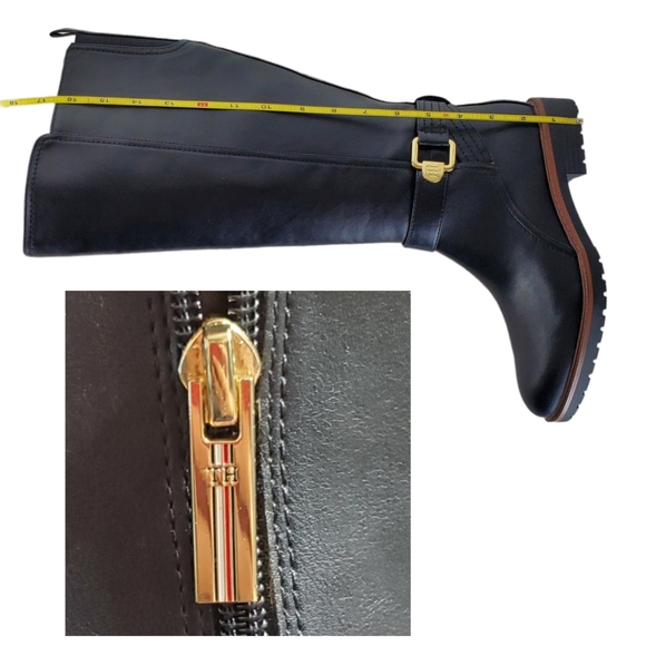 New Tommy Hilfiger frankly wide calf faux leather riding boots black gold wide - Picture 11 of 14